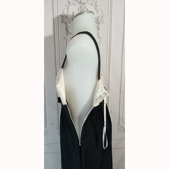 Diane Von Furstenberg Celardo Silk Dress Tuxedo Style Black Ivory Pockets Sz 4 - Picture 5 of 7